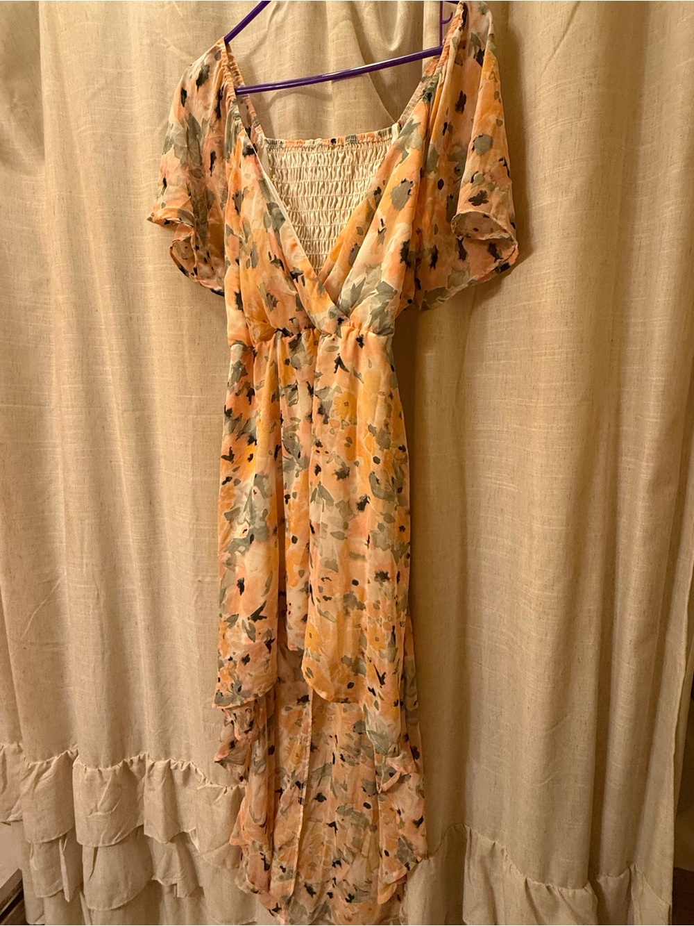 Floral Wrap Midi Dress in Peach